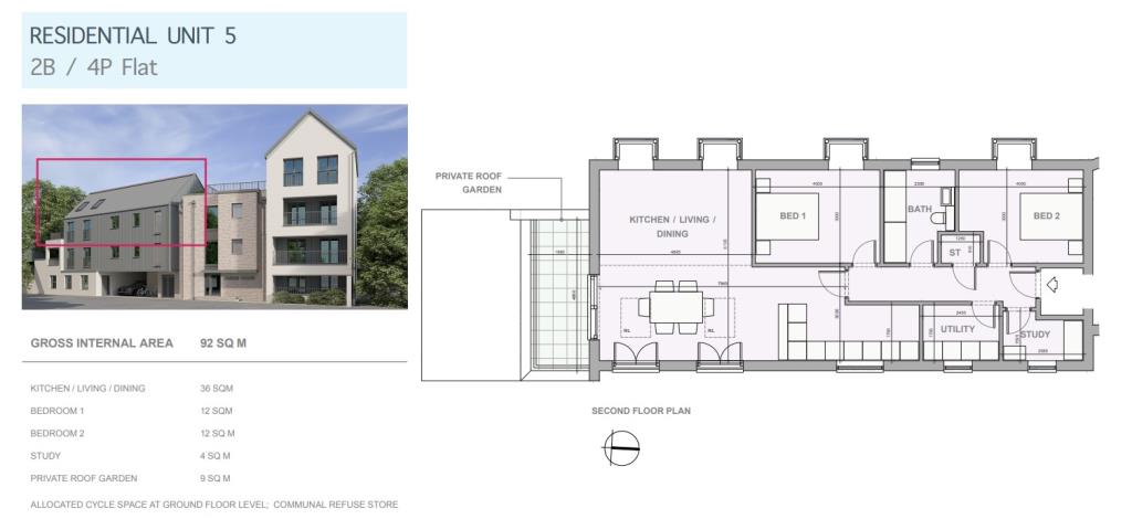 Lot: 143 - DETACHED COMMERCIAL BUILDINGS WITH PLANNING FOR NEW FLATS AND OFFICE UNIT - Artist image of residential unit 5